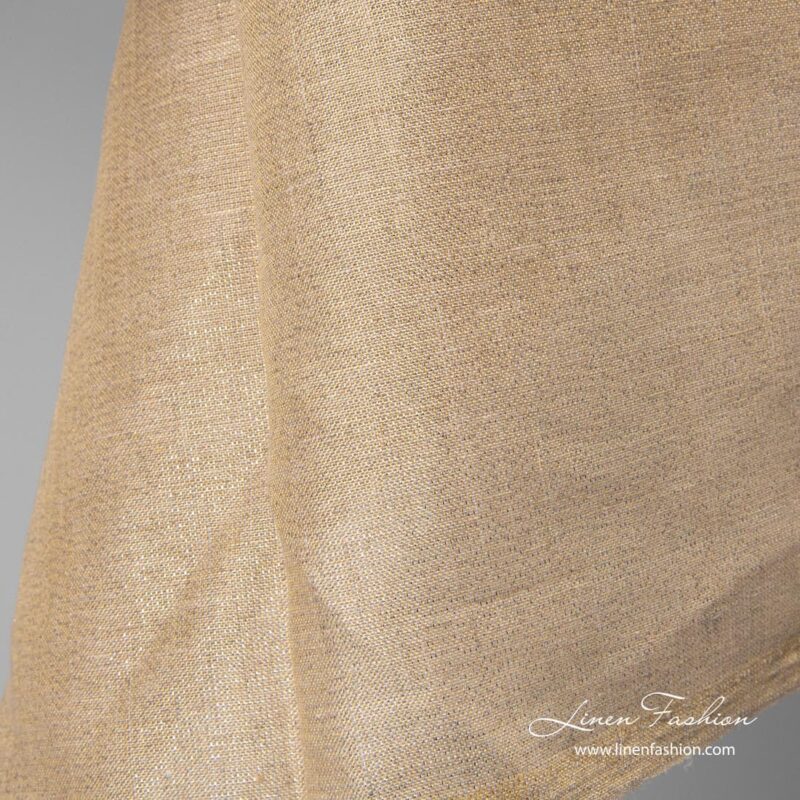 Shiny linen fabric, natural with gold lurex