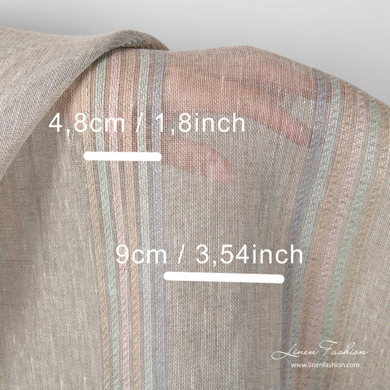 Light grey linen fabric with stripe measures
