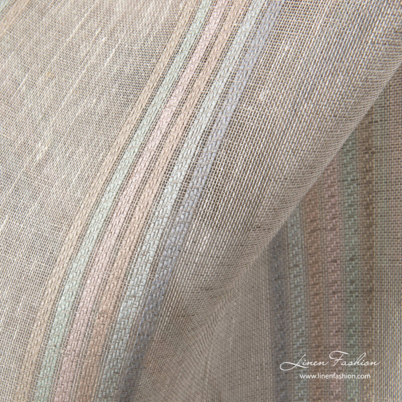 Patel stripes on light grey linen fabric