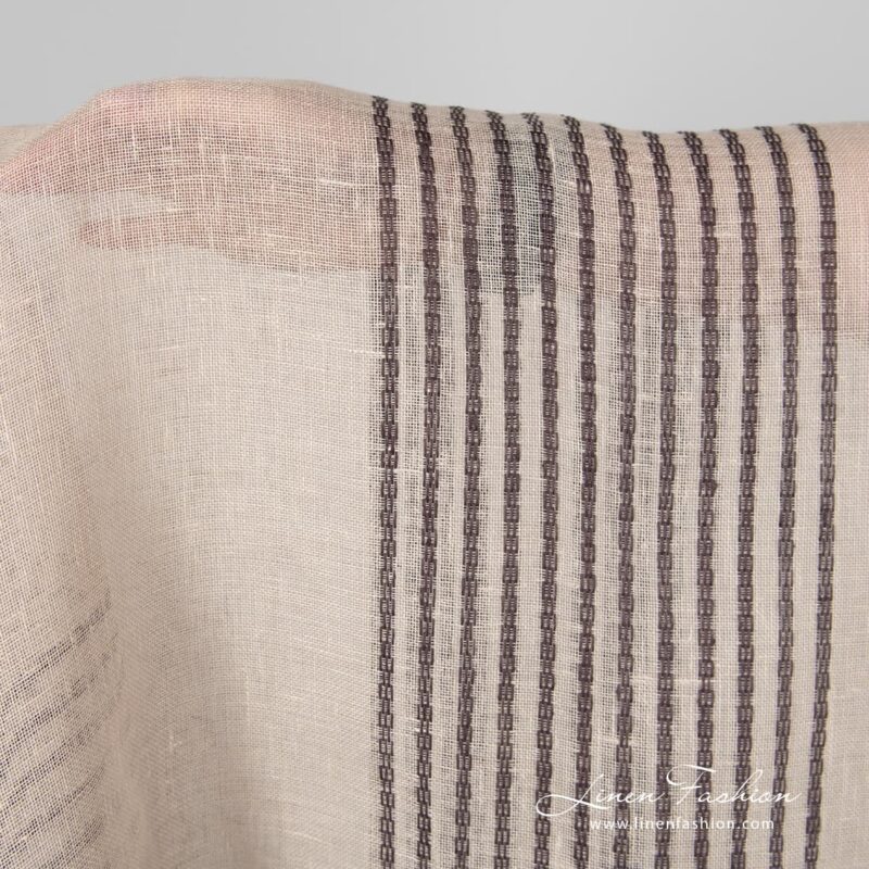 Striped beige linen fabric, gauze.