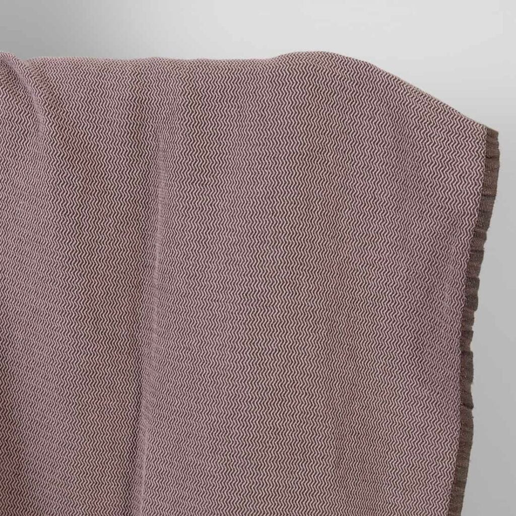 Linen cotton heavy fabric lilac and brown zigzag washed