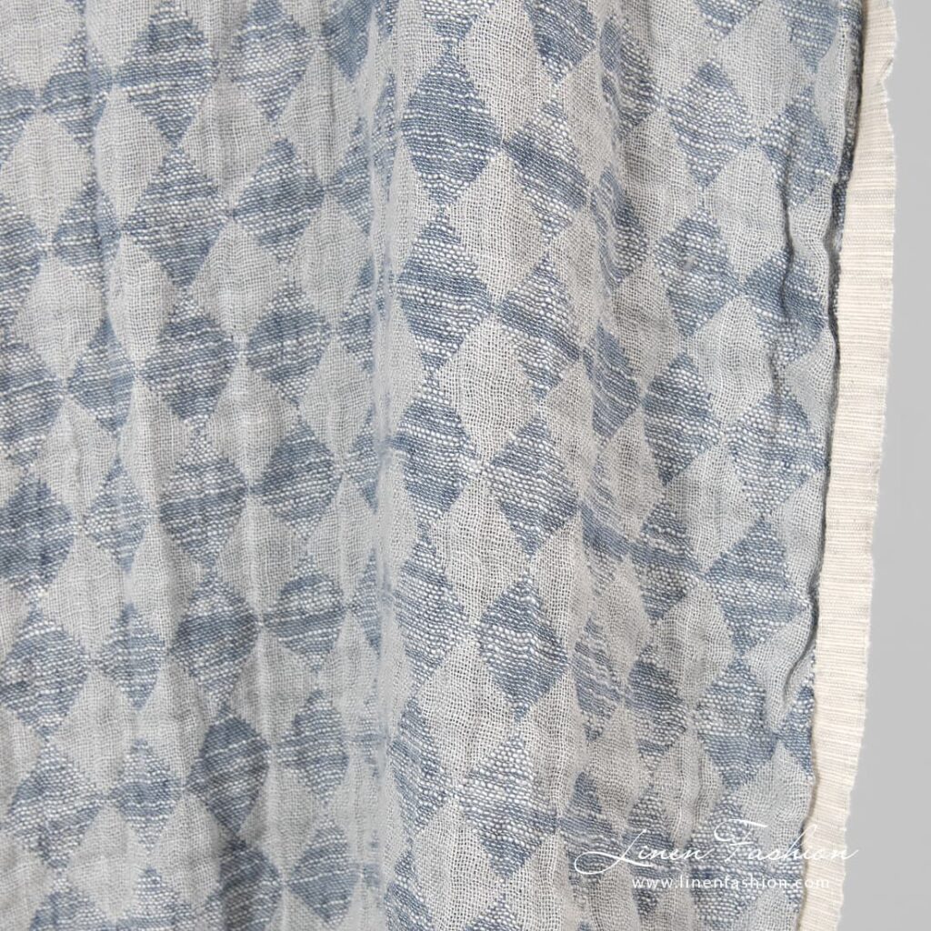 Prana tkanina w szare romby len z bawełną 3 Linen cotton washed fabric in grey.