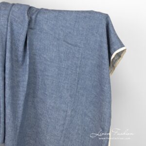 Niebiesko-biała tkanina lniano-bawełniana prana 9 Bluish white linen cotton fabric, fine delicate design