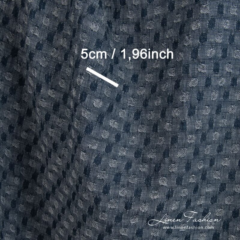 Linen wool fabric woven from bluish black and white yarns
