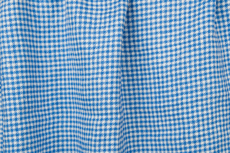 Washed linen fabric white blue twill small checks