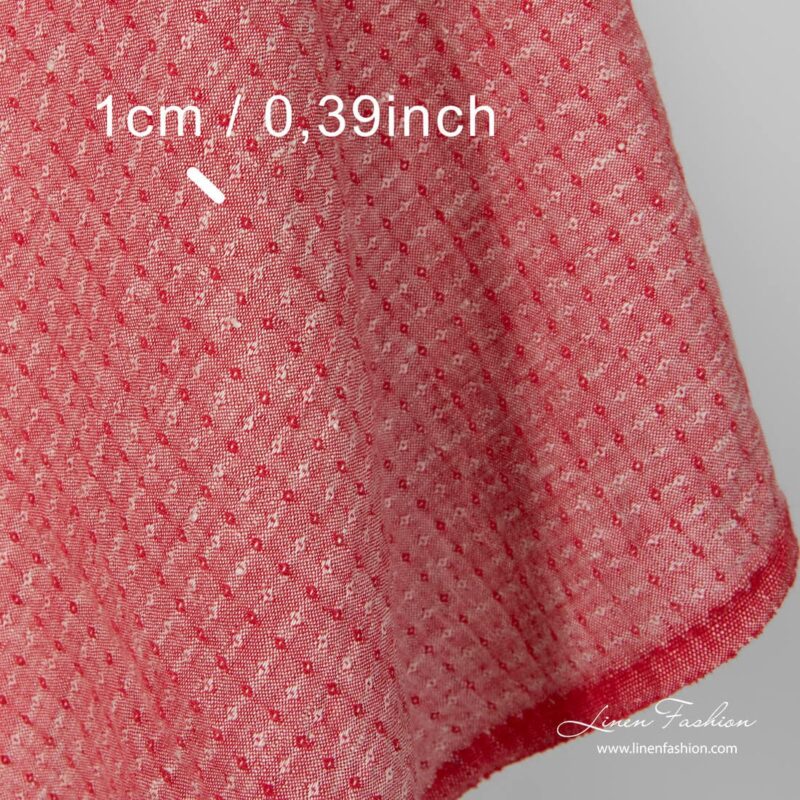 Washed linen fabric, red and grey small diamond pattern, dimensions