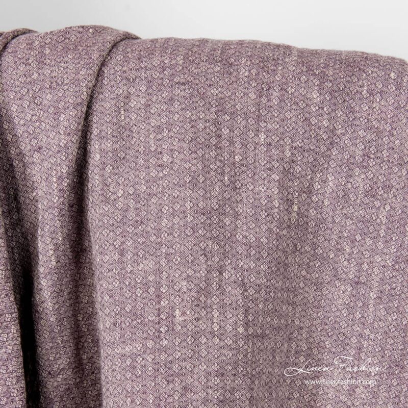Purple grey patterned linen fabric, washed