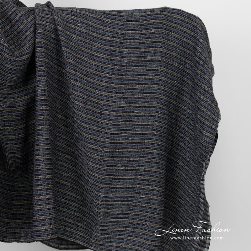 Striped linen fabric in waffle pattern