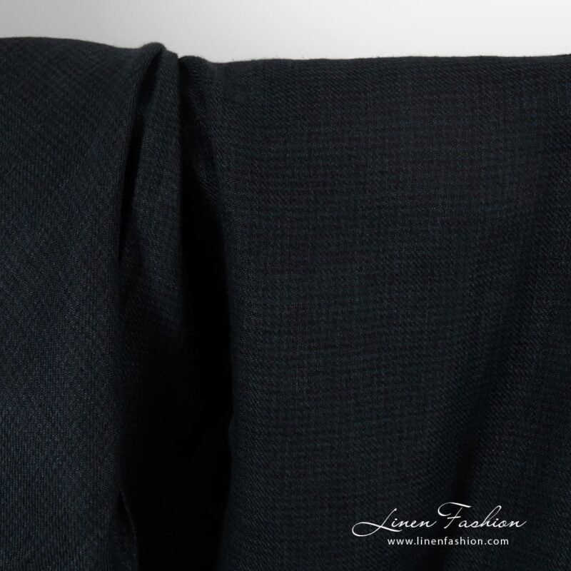 Dark blue linen fabric in twills, specially washed