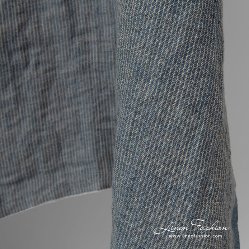 linen blue striped fabric, soft.