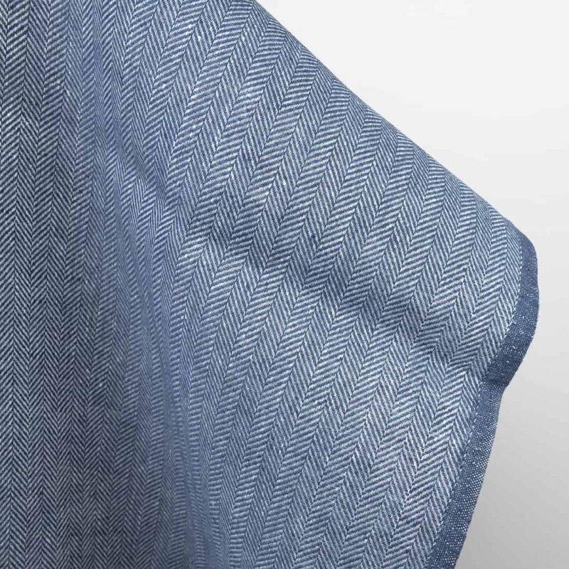 Blue linen fabric edge