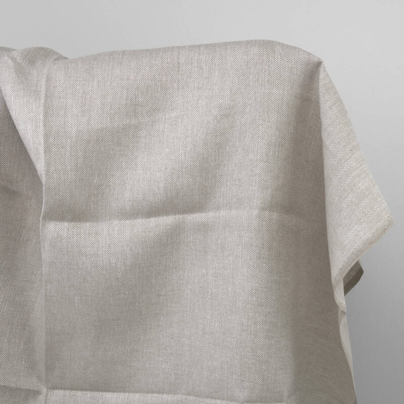 Beige linen fabric, herringbone
