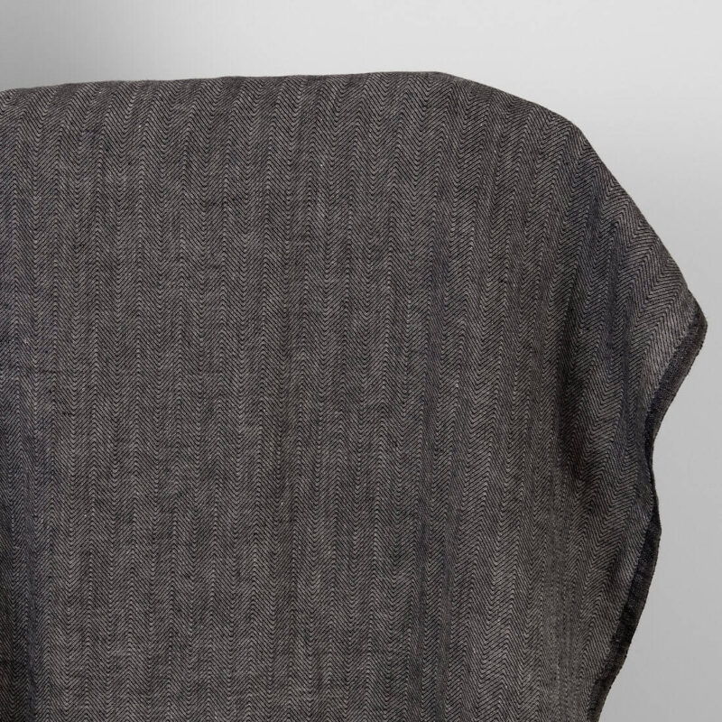 Washed linen fabric natural and black herringbone