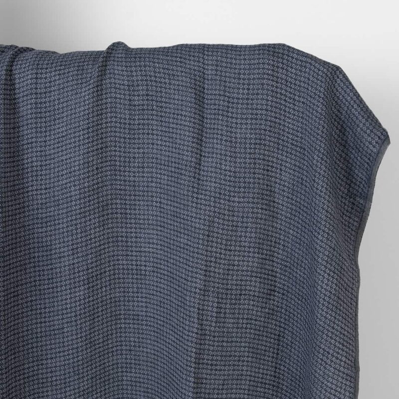 Washed linen fabric dark blue and grey diamonds