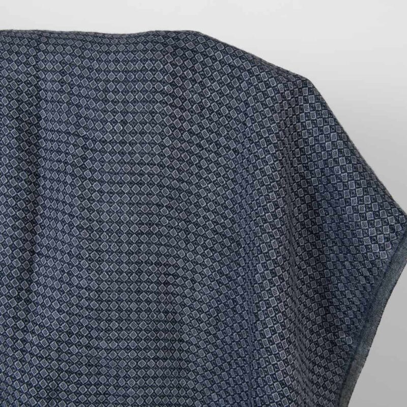 Washed linen fabric dark blue and grey diamonds, 100% linen