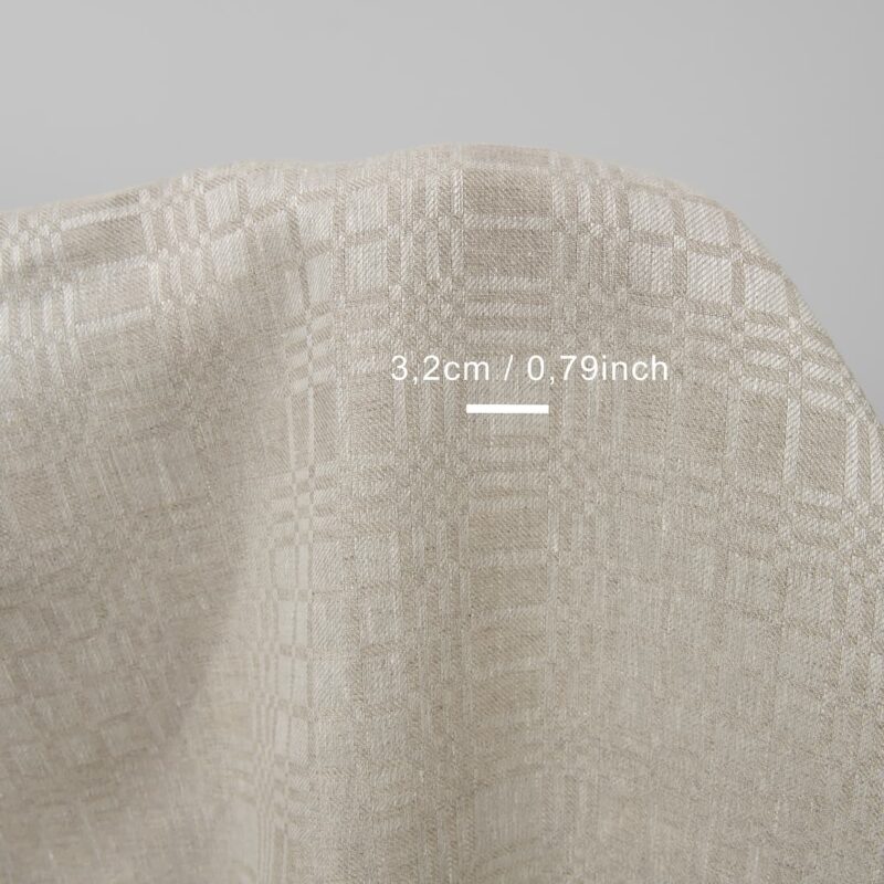 Beige linen fabric in checks dobby with measurements