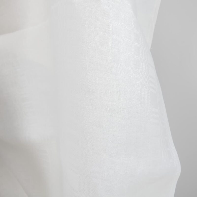 Checked off-white linen fabric close up detail