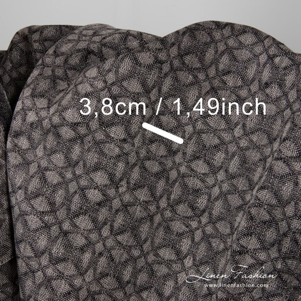 Czarno-szara lniana tkanina we wzór geometryczny 3 100% linen fabric in black grey colour.