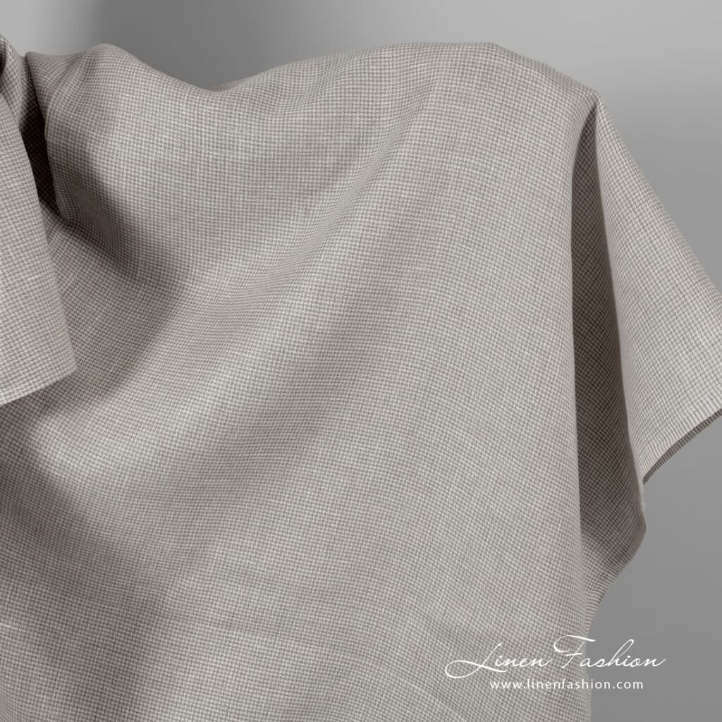 Mlecznobiała i naturalna tkanina lniana wzór pipetka 1 Off-white and natural linen fabric in houndstooth pattern