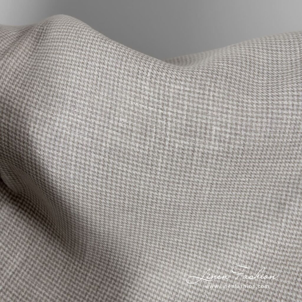 Mlecznobiała i naturalna tkanina lniana wzór pipetka 3 100% linen fabric in houndstooth pattern