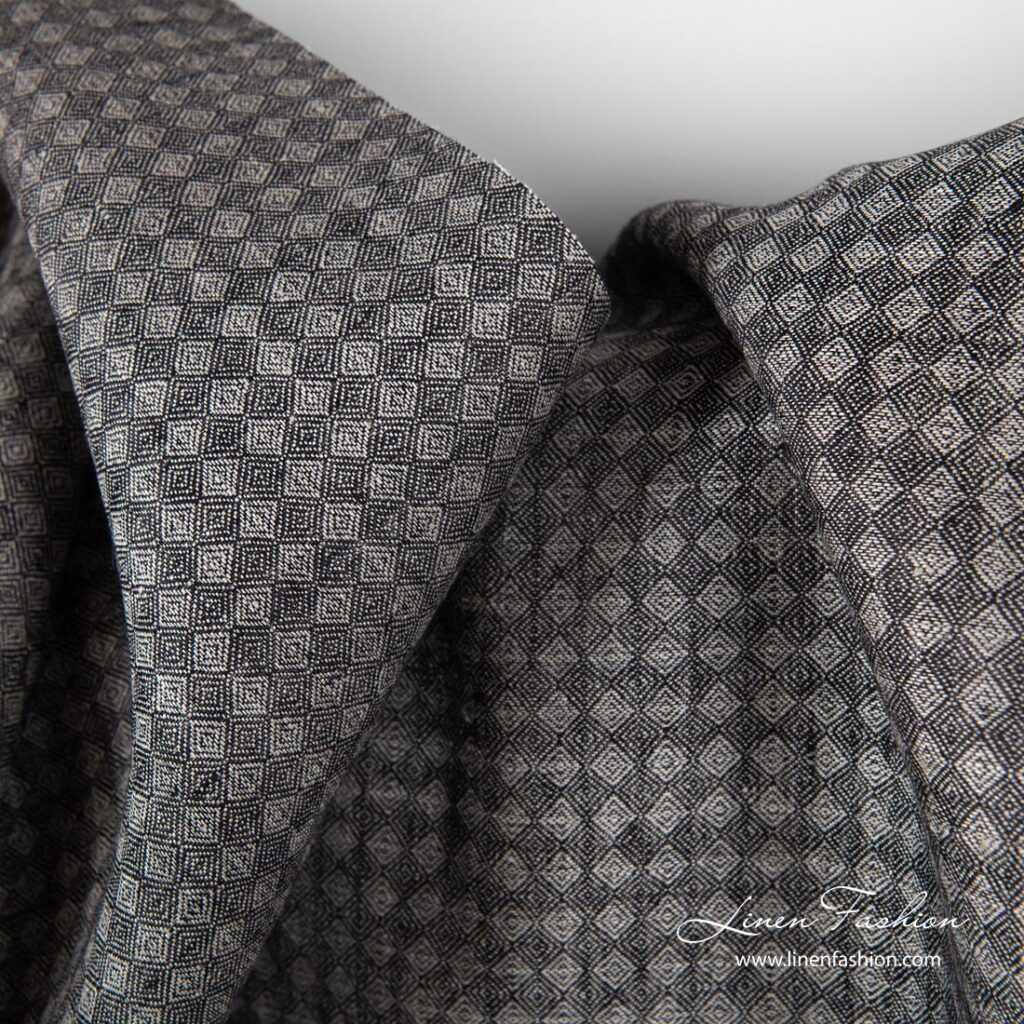 Szara tkanina lniana w romby 2 Black and grey small diamond linen fabric