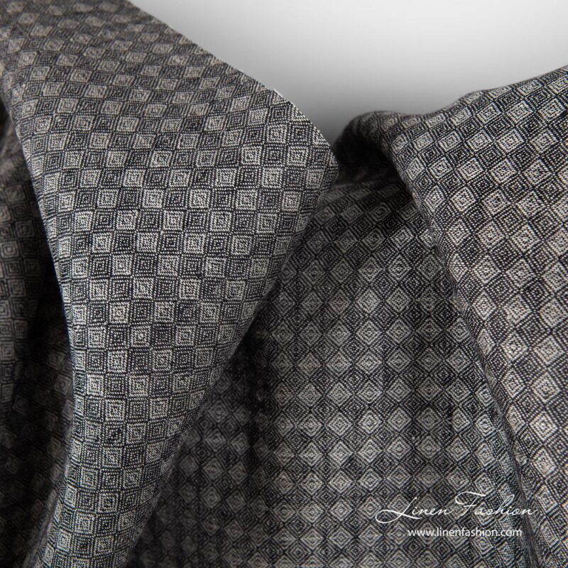 Black and grey small diamond linen fabric