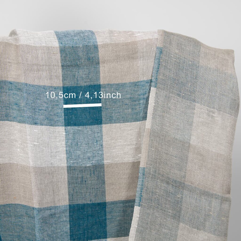 Tkanina lniana w turkusową kratkę 2 linen checks turquoise, 10cm. check