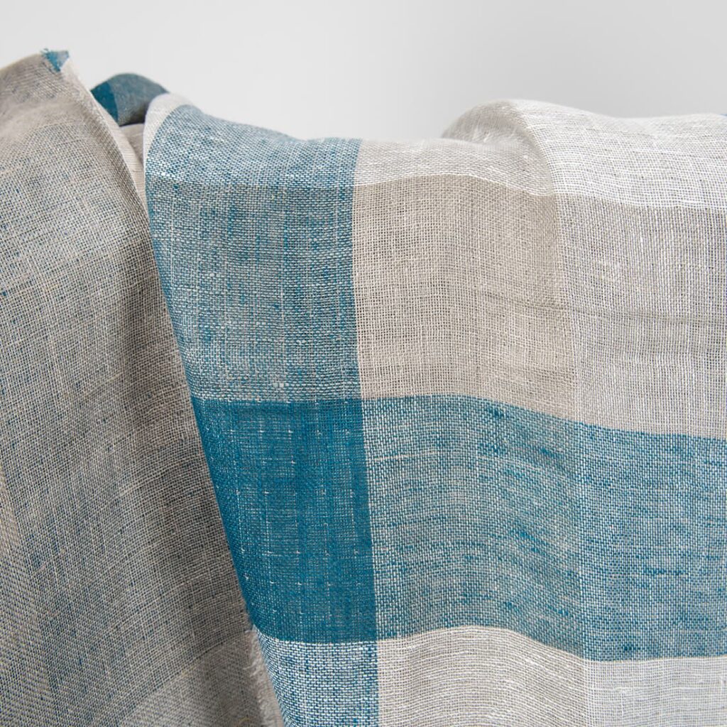 Tkanina lniana w turkusową kratkę 4 linen checks turquoise, double layer