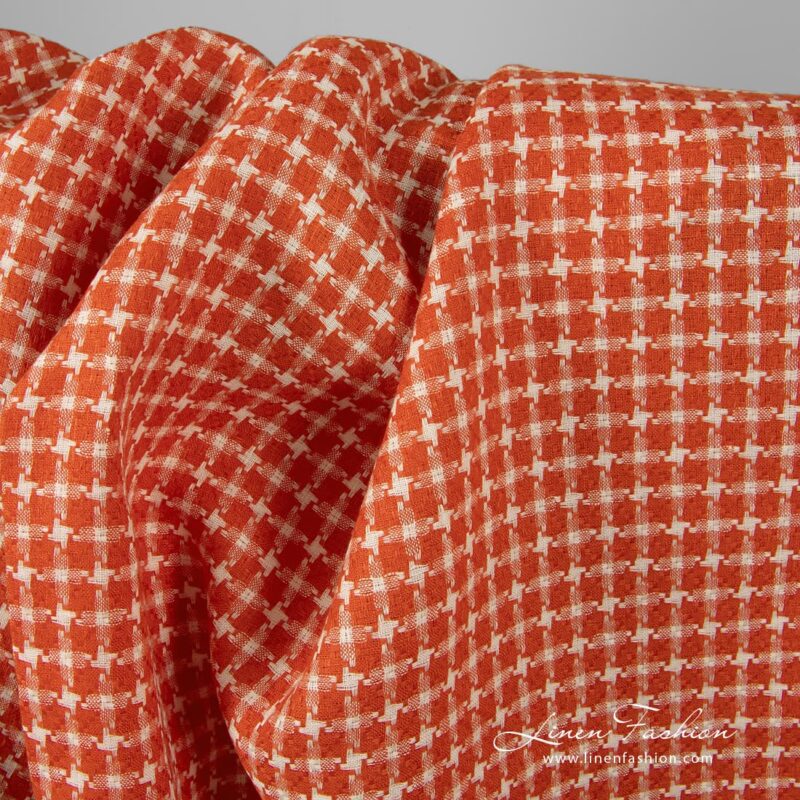 100% linen fabric in red.