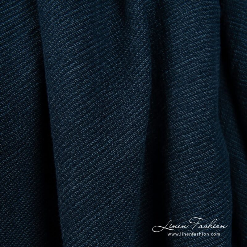 Wide linen cotton fabric woven from raven black and denim blue yarns