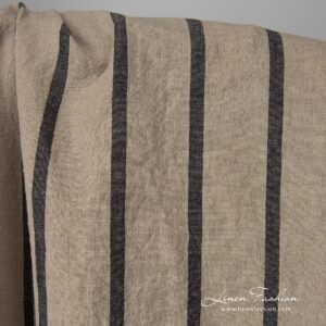 Wide washed half linen fabric natural colour black stripes product photo