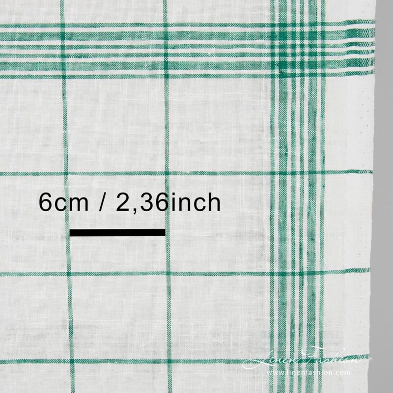 Linen fabric in green checks and stripes, perfect for kitchen towels
