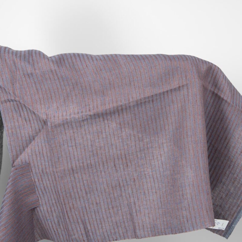 Linen fabric brown and blue stripes