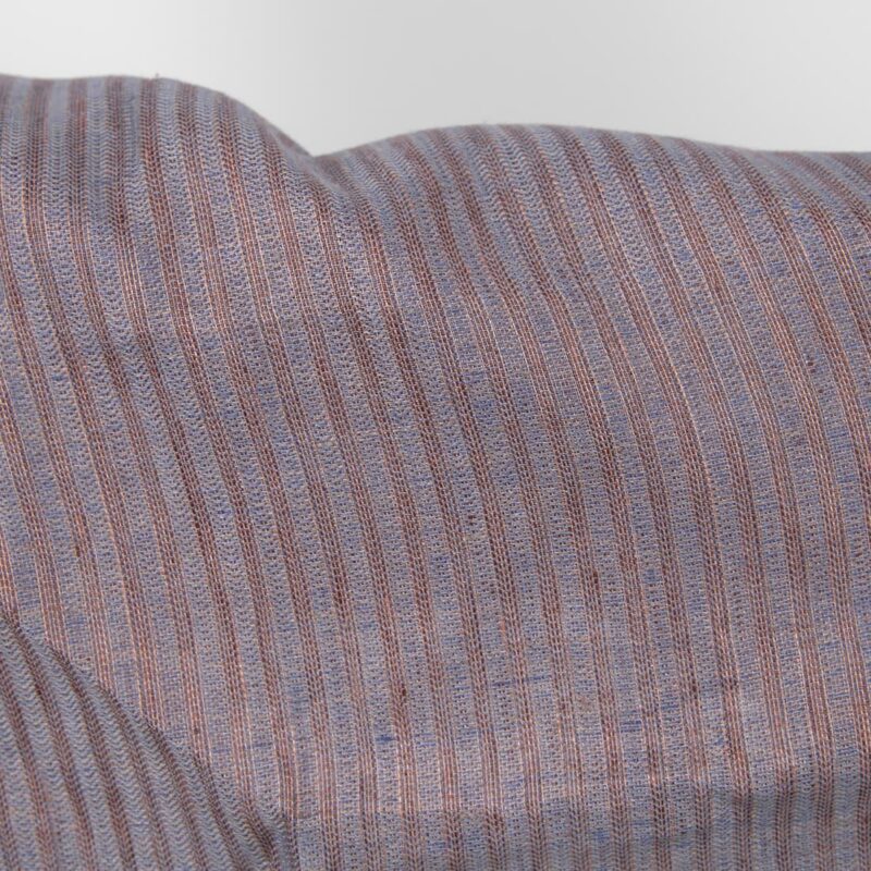 Linen fabric brown and blue stripes close up detail