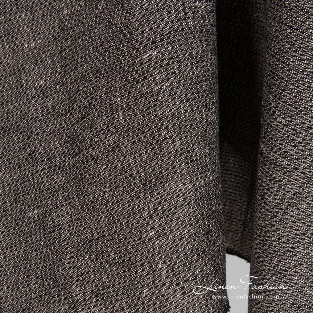 Prana tkanina w czarno 3 Linen cotton black melange fabric dobby pattern