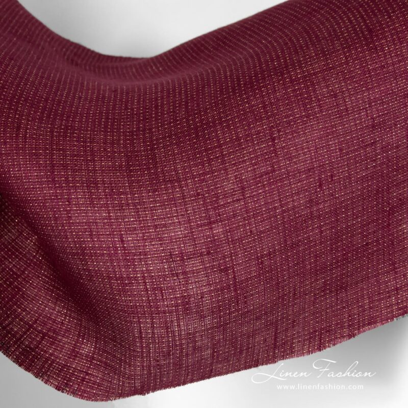 Linen red wine color fabric with gold