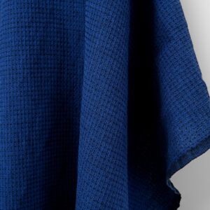 Tkanina lniano-bawełniano-wełniana ciemnoniebieska i czarna waflowa, prana