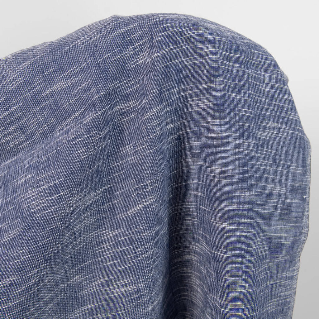 Granatowa prana tkanina lniano - bawełniana 2 linen cotton washed blue fabric, white stripes