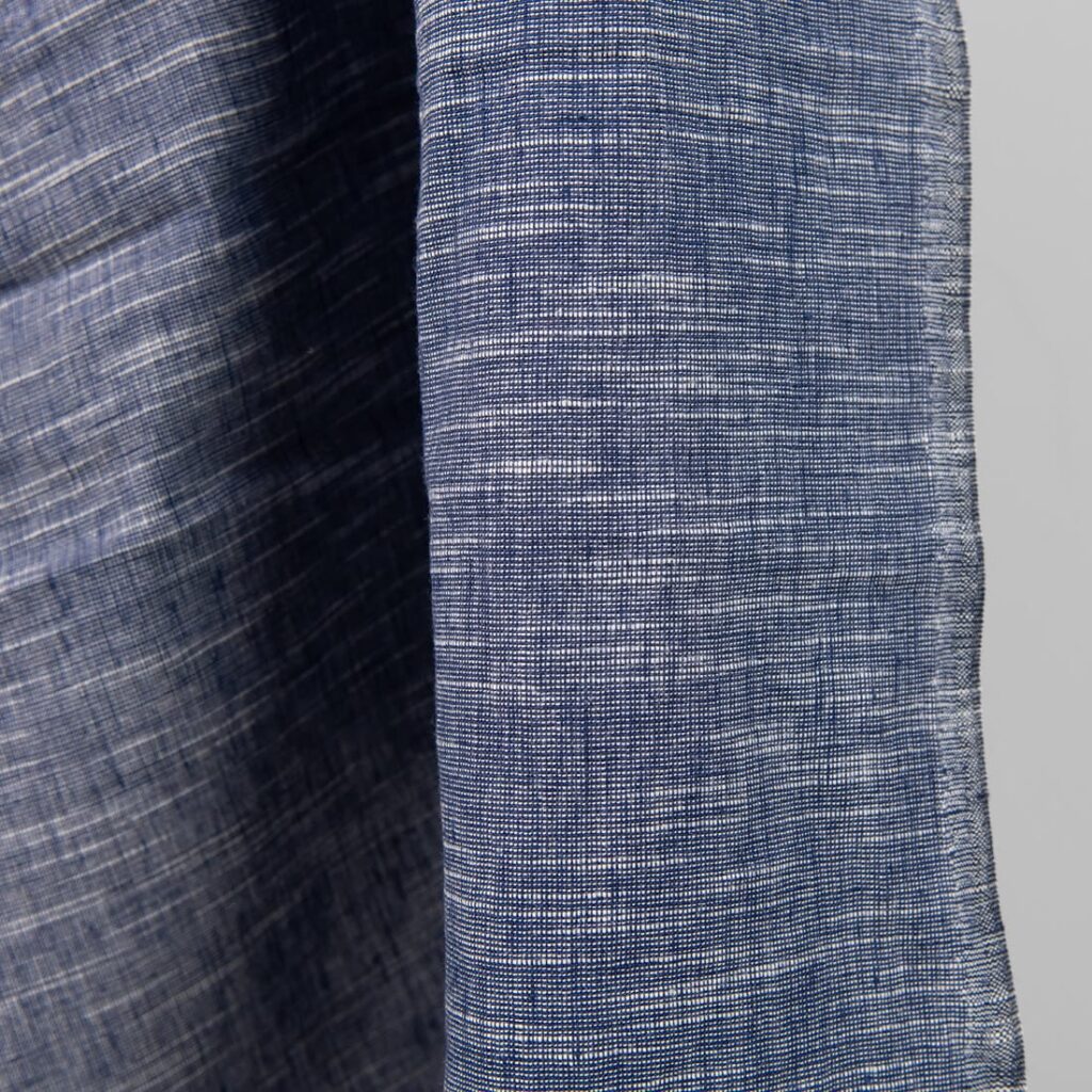 Granatowa prana tkanina lniano - bawełniana 4 linen cotton washed blue fabric, striped
