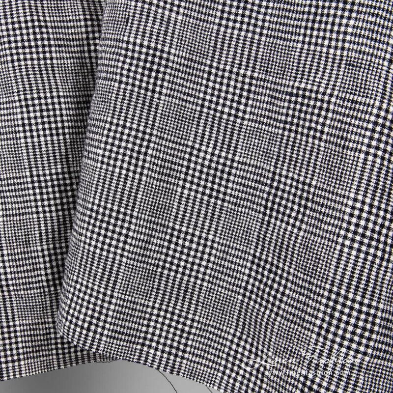 Washed linen wool fabric in black white checks