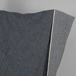 Washed linen wool fabric black white in herringbone pattern