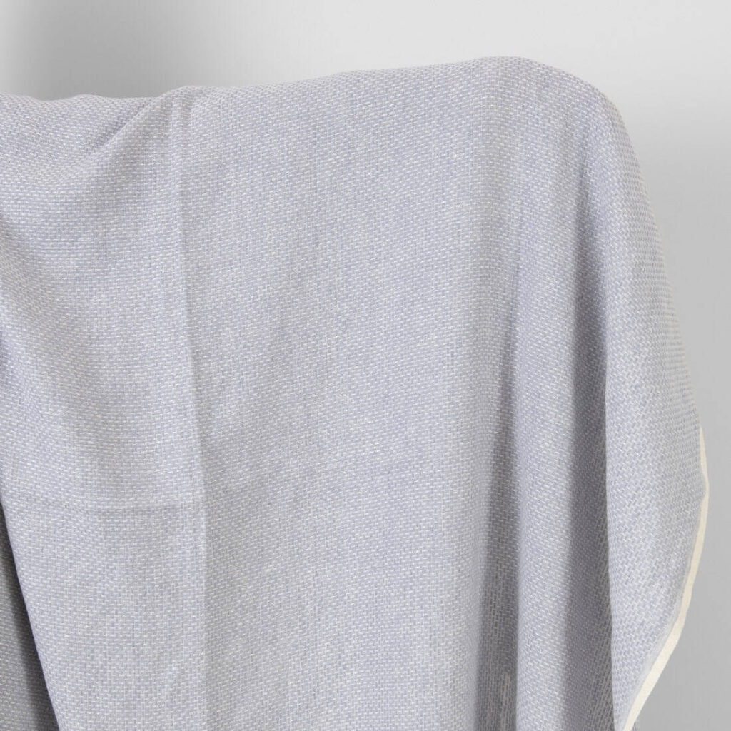 Washed linen wool fabric violet and white small pattern