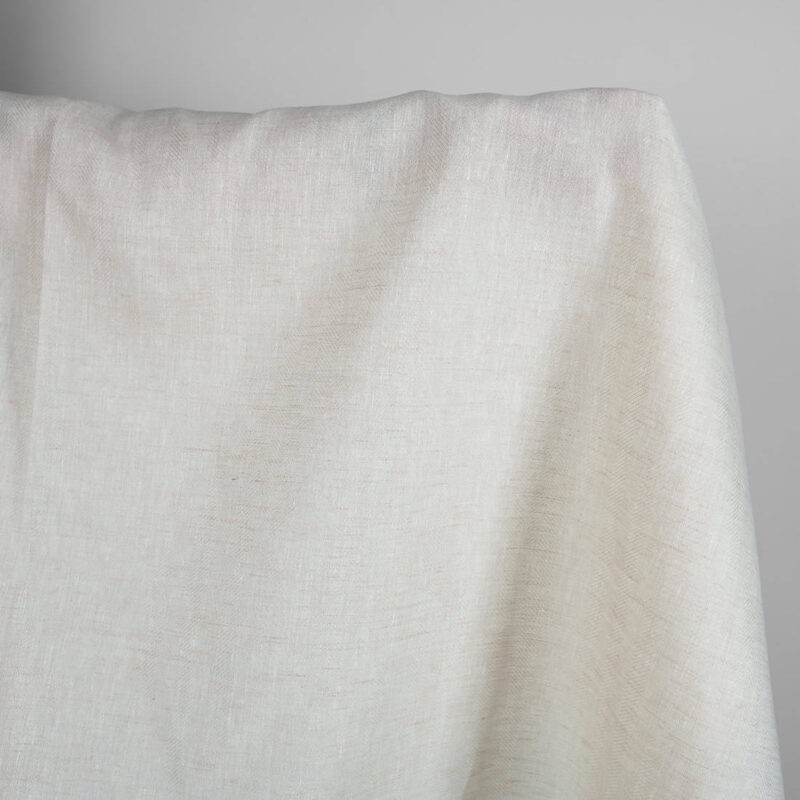 Linen wool fabric white beige herringbone product photo