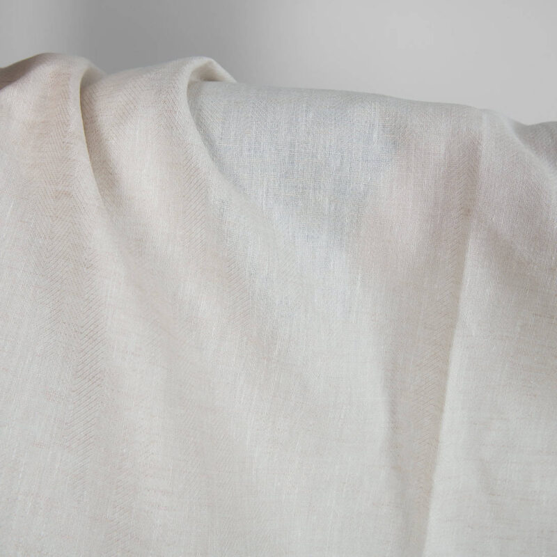 Linen wool fabric white beige herringbone texture
