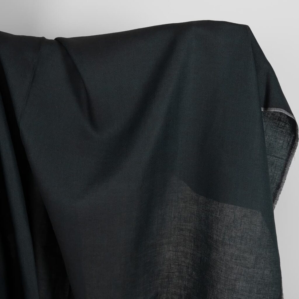 Linen wool fabric blueish-black herringbone