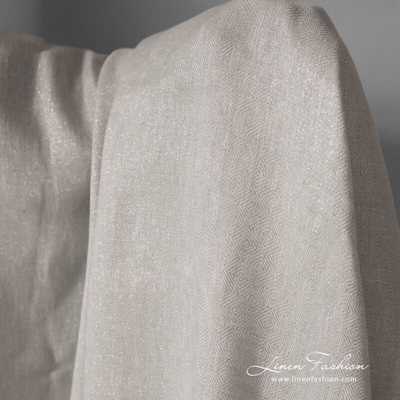 Linen grey fabric with silver PES in diamond pattern