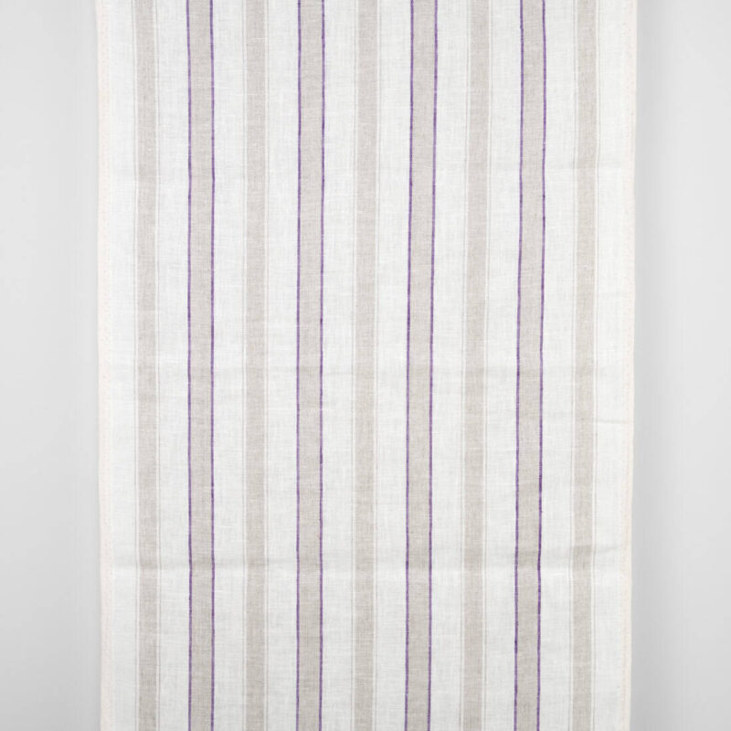 Narrow off-white linen fabric, purple and natural stripes