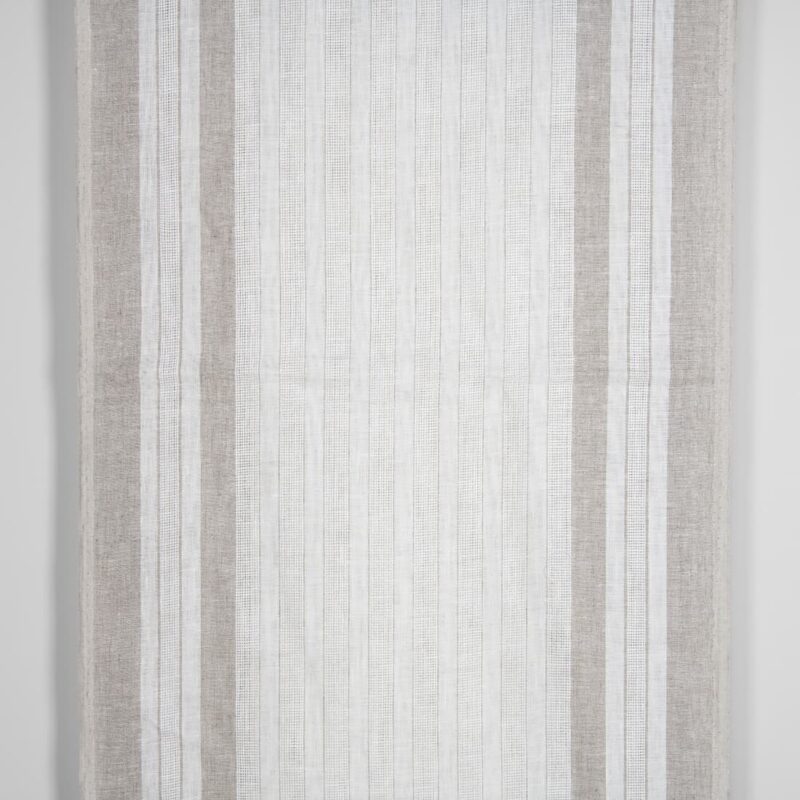 White linen fabric with undyed natural linen stripes
