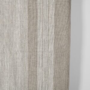 Narrow linen fabric natural beige with stripes close up detail