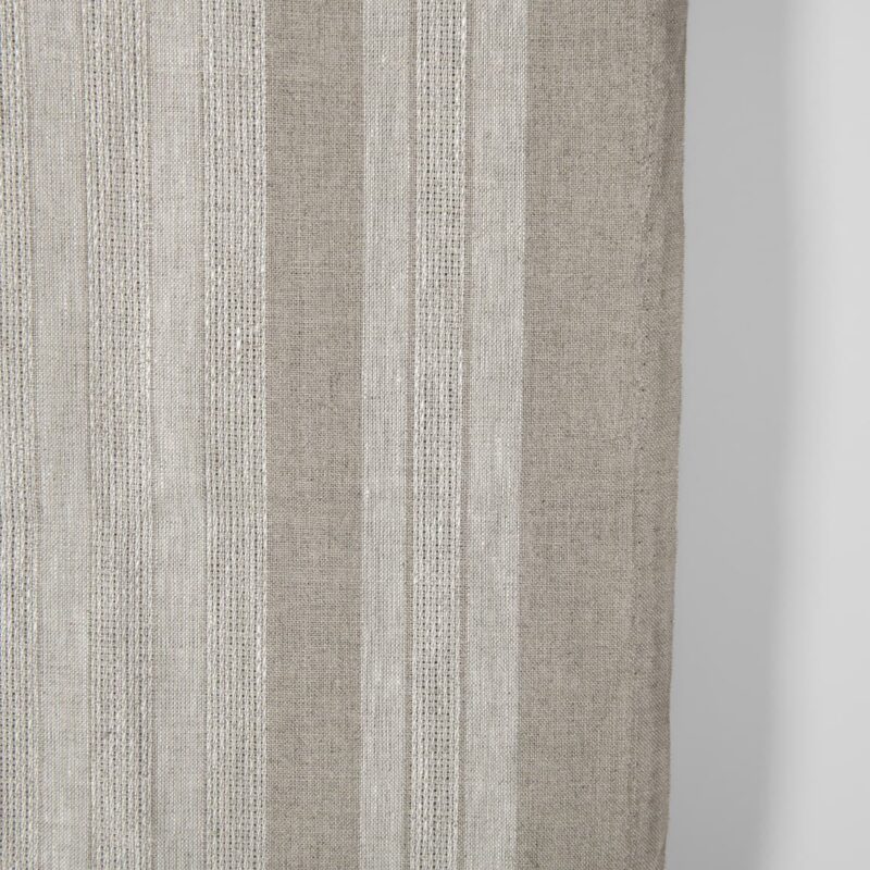 Narrow linen fabric natural beige with stripes close up detail